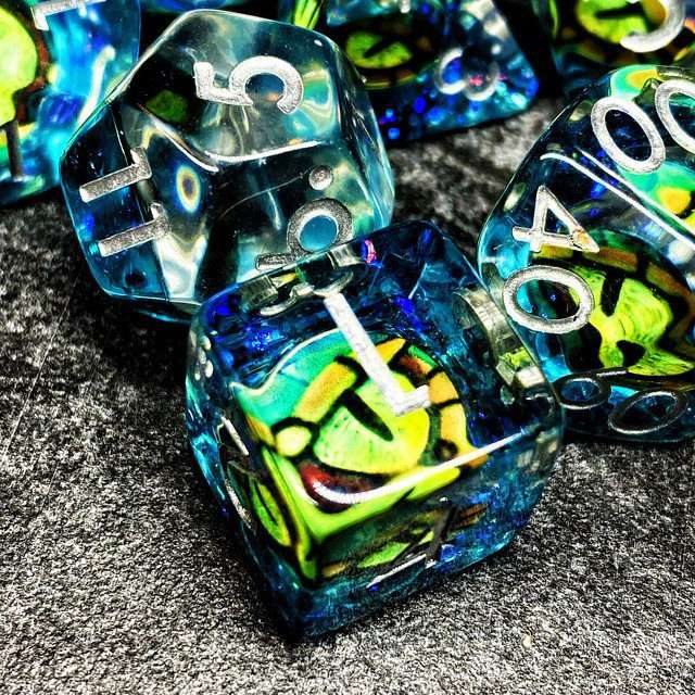 Sage's Bottled Green Dragon Eyes Resin Polyhedral Dice Set image 2