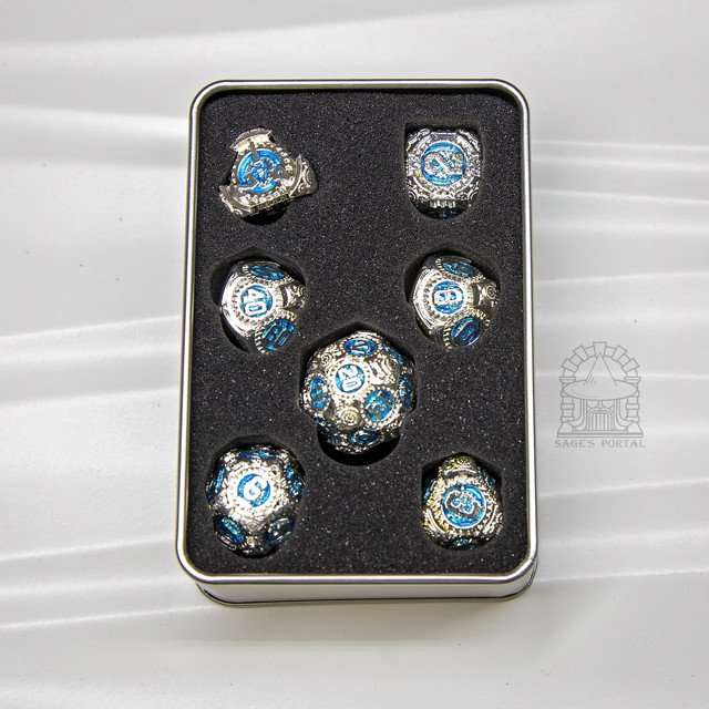 Sage's Artificer's Core Ocean Essence Metal Polyhedral Dice Set image 1