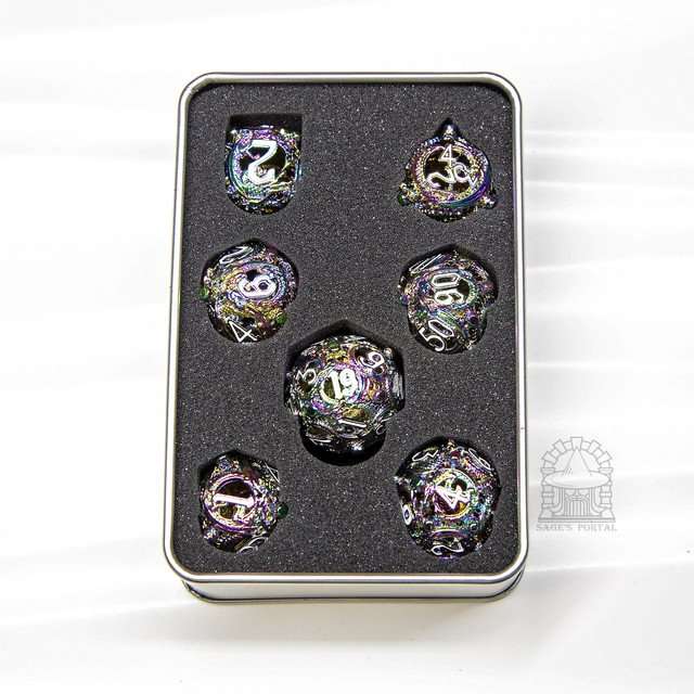 Sage’s Ouroboros Rainbow Hollow Metal Polyhedral Dice Set image 8
