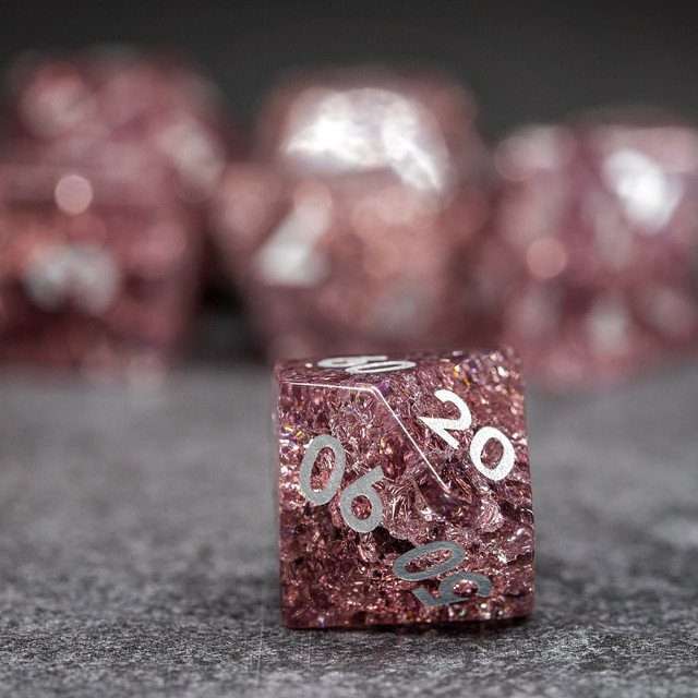 Sage's Kaleidoscopes Salmon Cracked Glass Gloss Finish Polyhedral Dice Set image 5