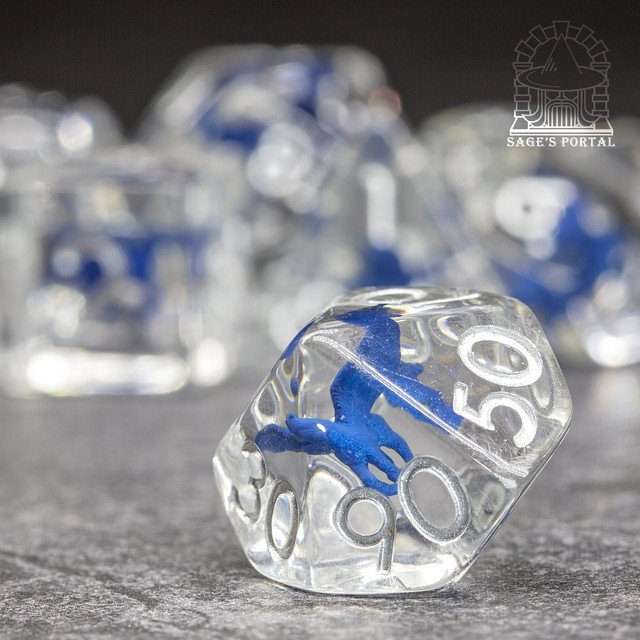 Sage's Blue Pegasus Familiar Resin Polyhedral Dice Set image 2