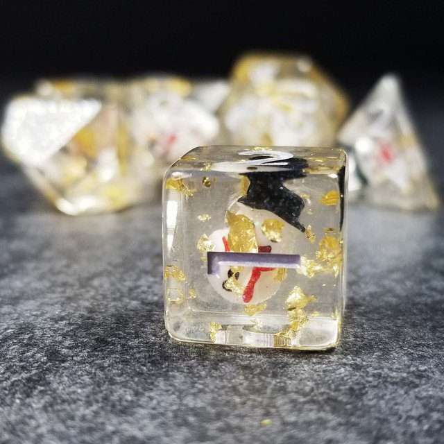 Sage's Familiars - Snowman Resin Silver Ink Polyhedral Dice Set image 23