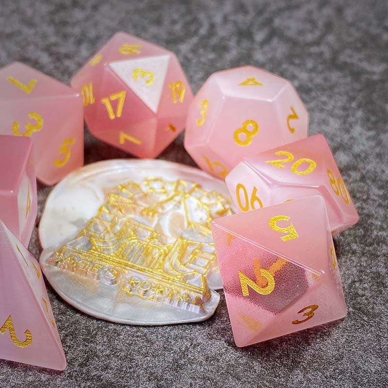 Sage's Treasures - Gemstone Pink Cat's Eye Polyhedral Dice Set image 1
