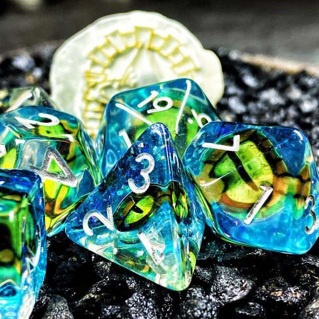 Sage's Bottled Green Dragon Eyes Resin Polyhedral Dice Set image 5