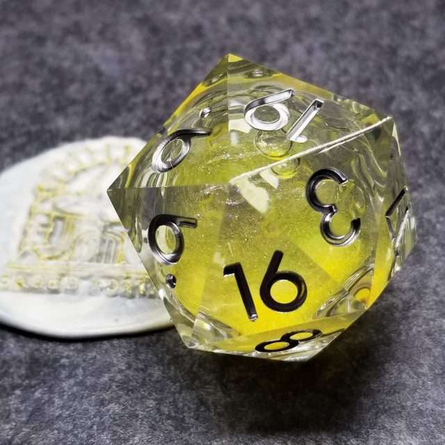 Sage's Radiant Souls - Sunburst Yellow 33mm Liquid-Core D20 Sharp Edge Resin Dice image 4