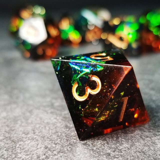 Sage's Enchanted Crystals Cola/Green/Blue Sharp Edge Resin Dice Set image 26