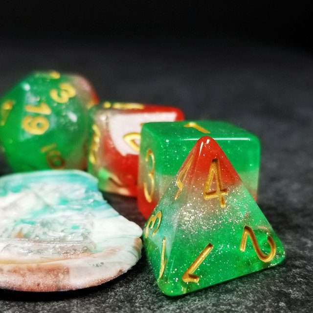 Sage’s Cantrips - Red/White/Green Watermelon Resin Polyhedral Dice Set image 15