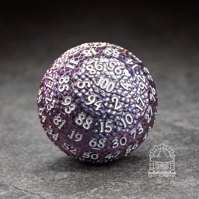 Sage’s Dragon Egg Purple/Red d100 Metal Dice image 0