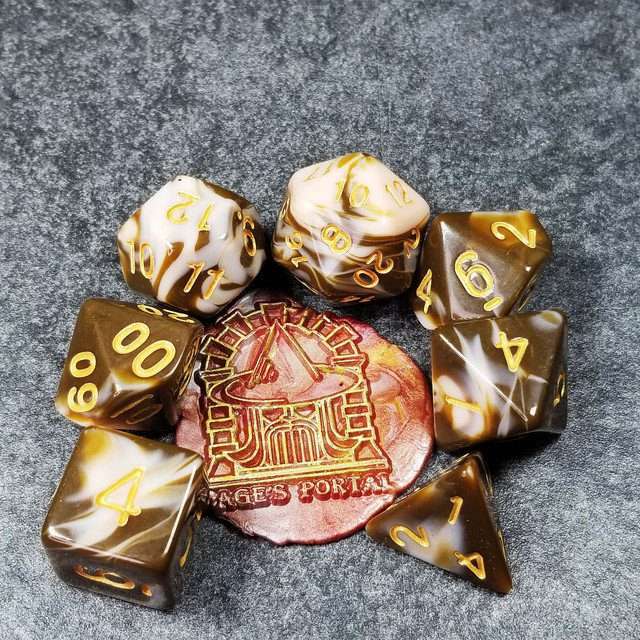 Sage's Stones - Coffee/White Gold Ink Acrylic Polyhedral Dice Set image 13