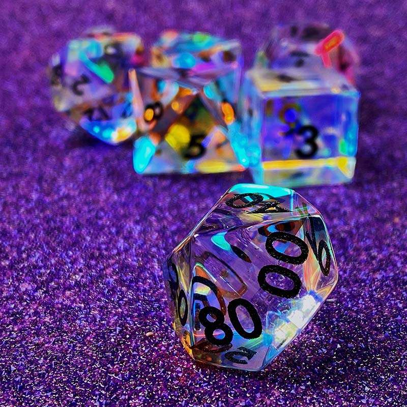 Sage's Treasures - Captured Rainbow Black Ink Dichroic Rainbow Glass Polyhedral Dice Set image 5