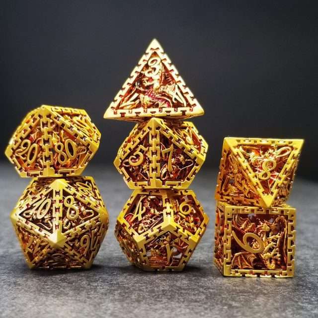 Sage's Dragonstones - Chained Noble Dragon Gold Hollow Metal Polyhedral Dice Set image 10