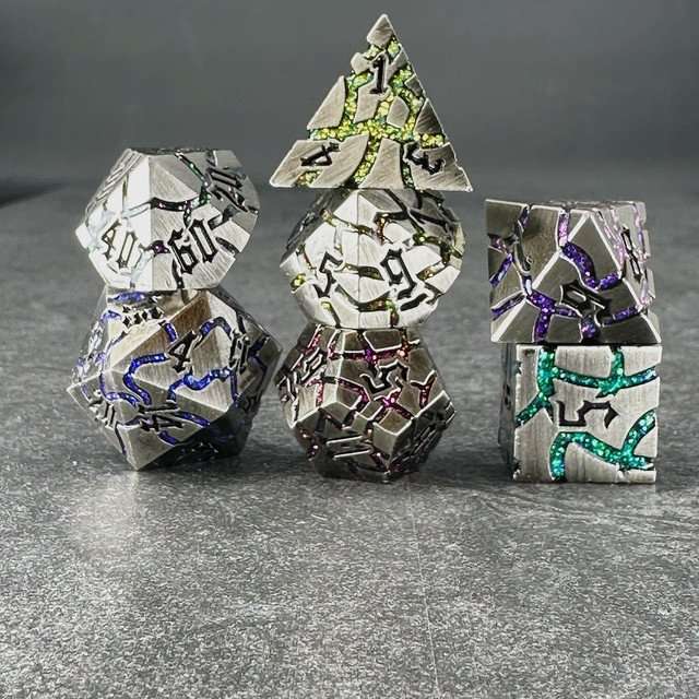 Sage's Warp Stones Antique Silver Galaxy Metal Polyhedral Dice Set image 10