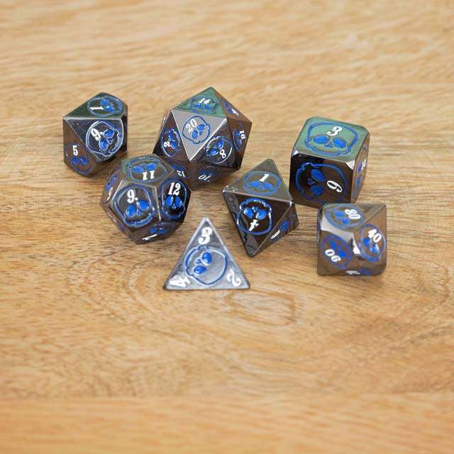 Sage's Grim's Fortunes - Gloss Black with Blue Metal Polyhedral Dice Set image 11