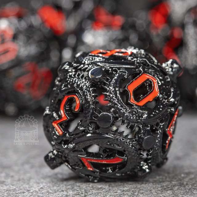 Sage’s Ouroboros Crimson Midnight Hollow Metal Polyhedral Dice Set image 4