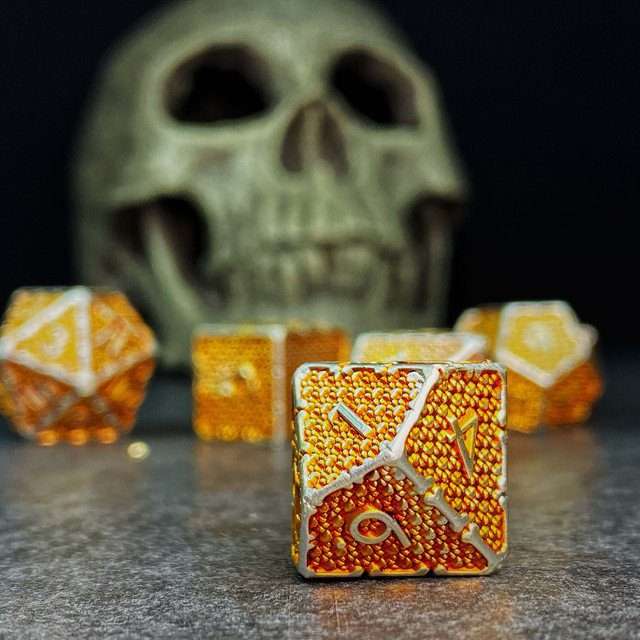 Sage's Hounds - Vintage Yellow with Silver Metal Polyhedral Dice Set image 7