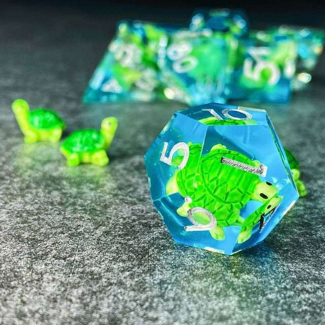 Sage's Familiars - Baby Turtle Familiar Sharp Edge Resin Polyhedral Dice Set image 19