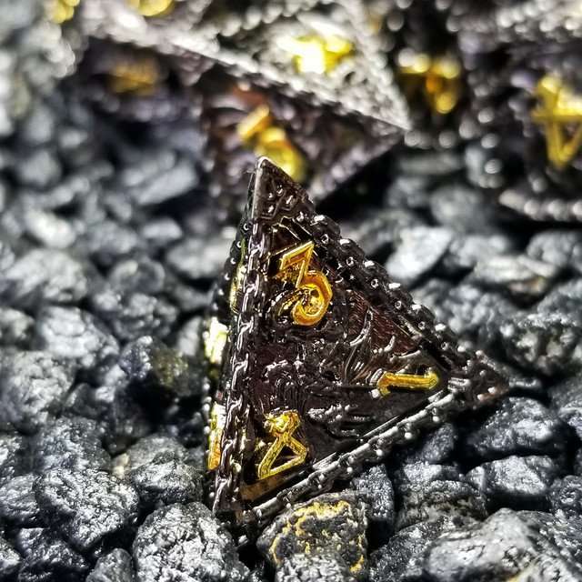Sage's Dragonstones - Mystic Wyvern Black and Gold Metal Polyhedral Dice Set image 6
