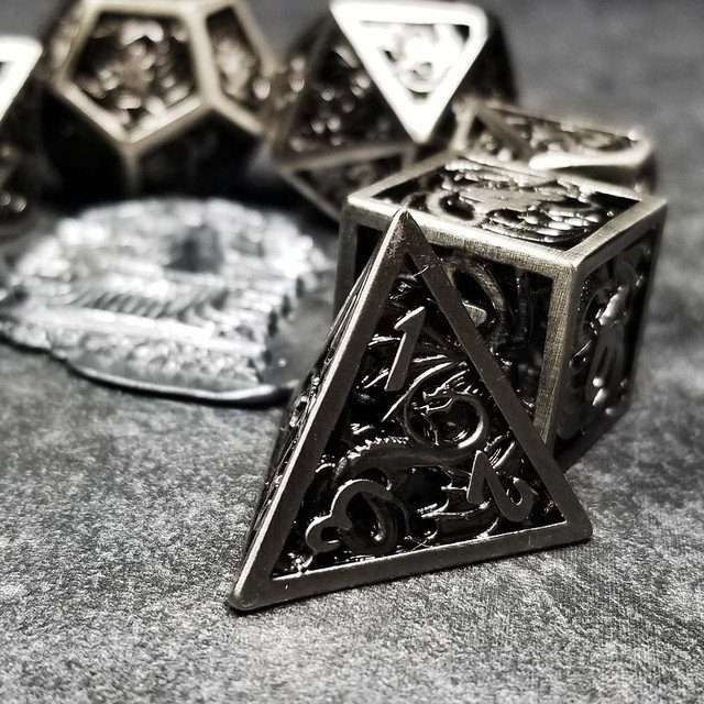 Sage's Dragonstones - Elder Dragon Satin Silver Hollow Metal Polyhedral Dice Set image 10