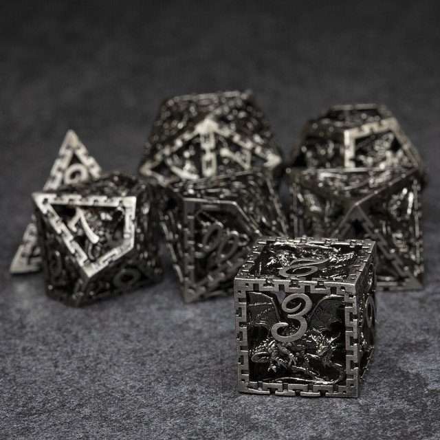 Sage's Dragonstones - Chained Noble Dragon Nickel Silver Hollow Metal Polyhedral Dice Set image 6