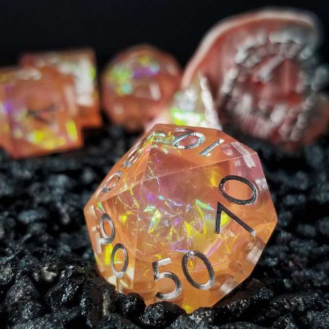 Sage's Enchanted Crystals Pink/Peach Silver Ink Sharp Edge Resin Dice Set image 6
