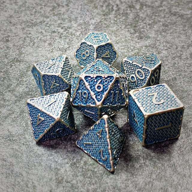 Sage's Hounds - Vintage Blue with Nickel Silver Metal Polyhedral Dice Set image 19