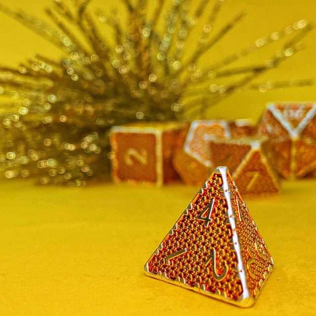 Sage's Hounds - Vintage Yellow with Silver Metal Polyhedral Dice Set image 13