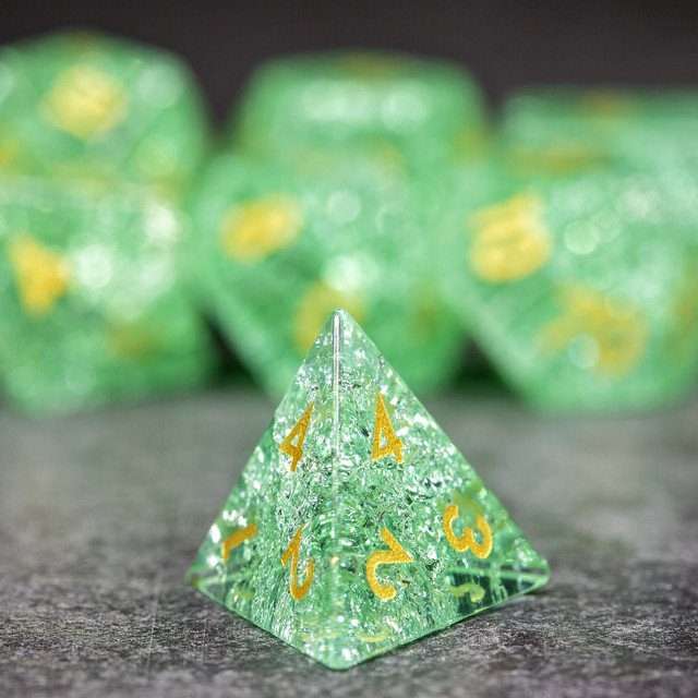 Sage's Kaleidoscopes Green Cracked Glass Gloss Finish Polyhedral Dice Set image 7