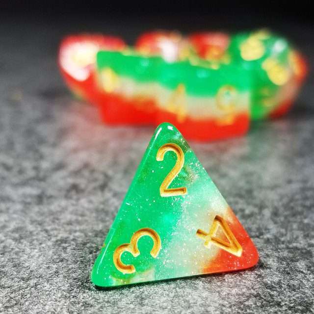 Sage’s Cantrips - Red/White/Green Watermelon Resin Polyhedral Dice Set image 2