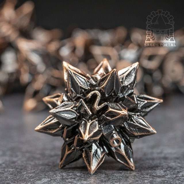 Sage's Deadly Blossoms Copper Metal Polyhedral Dice Set image 1