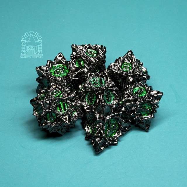 Sage's Deadly Lotus Midnight Venom Metal Polyhedral Dice Set image 1