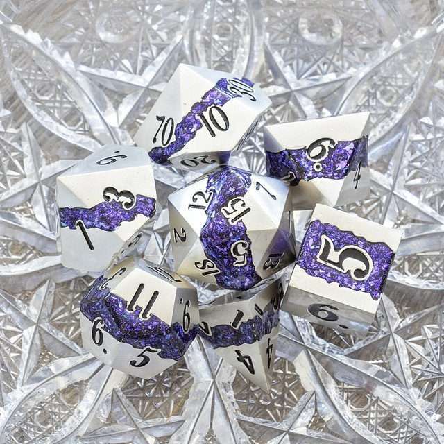 Sage's Rift Stones - Pearl Silver/Purple Metal Polyhedral Dice Set image 10