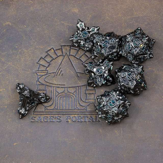 Sage’s Finials Midnight Glade Metal Polyhedral Dice Set image 13