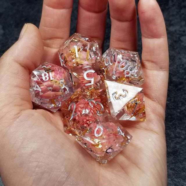 Sage’s Enchanted Flower Pink Sharp Edge Resin Polyhedral Dice Set image 27