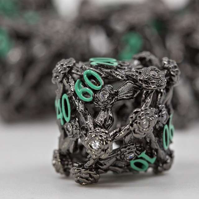 Sage's Tarnished Rose Hollow Metal Polyhedral Dice Set image 5