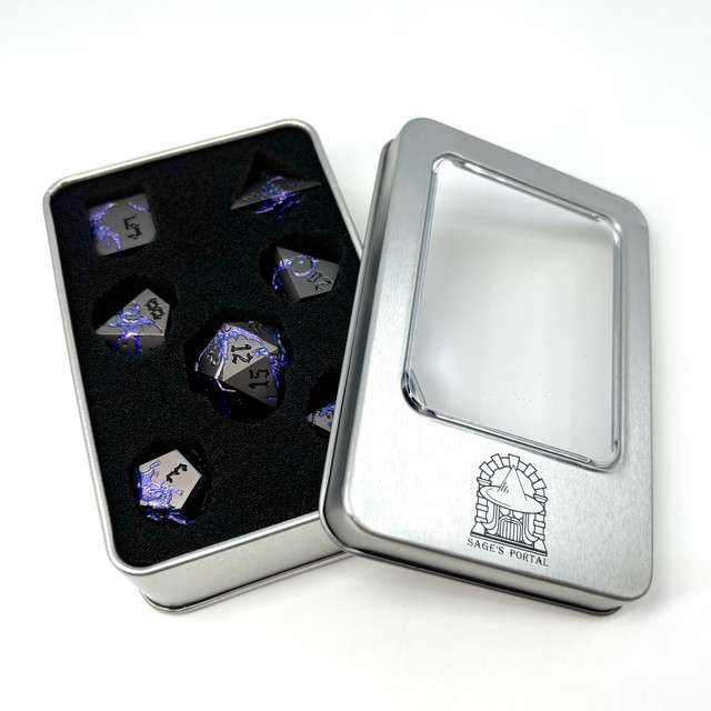 Sage’s Dragon Etchings Black/Purple Metal Polyhedral Dice Set image 6