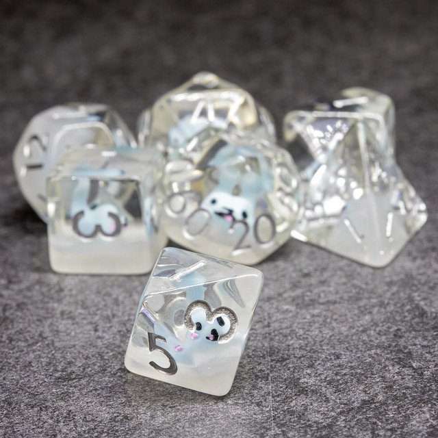 Sage's Baby Blue Seal Familiar Resin Polyhedral Dice Set image 3