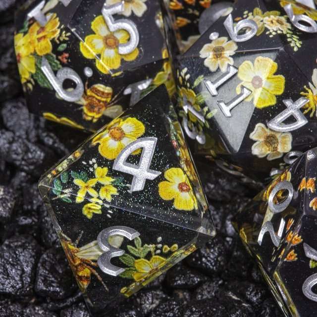 Sage's Honeybees Midnight Honey Sharp Edge Resin Dice Set image 7
