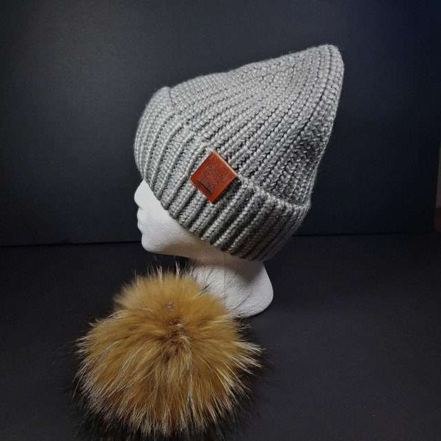 Sage’s Cap – Grey Knit Beanie with Raccoon Pompom image 2