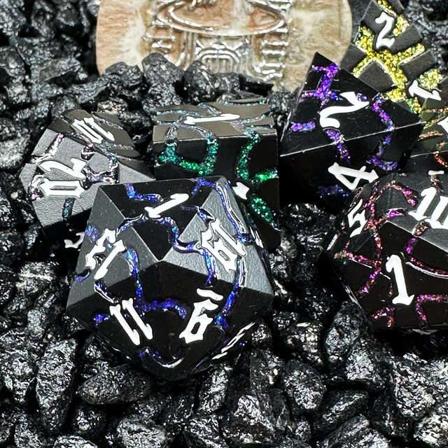 Sage's Warp Stones Matte Black Galaxy Metal Polyhedral Dice Set image 0