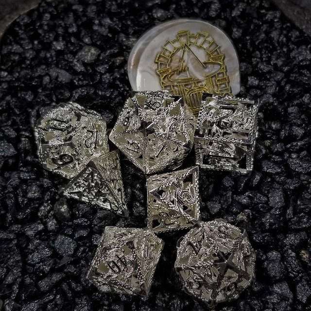 Sage's Dragonstones - Silver Noble Dragon Hollow Metal Polyhedral Dice Set image 35