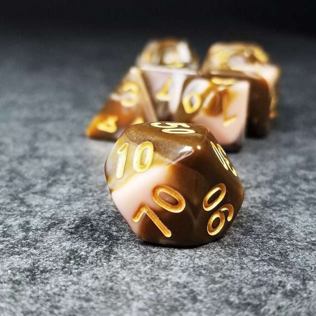 Sage's Stones - Coffee/White Gold Ink Acrylic Polyhedral Dice Set image 5