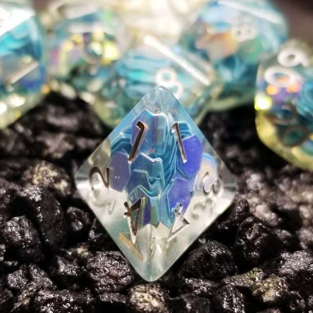 Sage’s Cantrips - Unbound Creation Aquamarine Resin Polyhedral Dice Set image 7