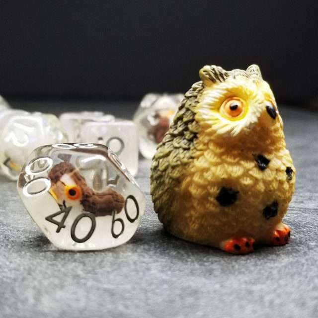 Sage's Baby Owl Familiar Resin Polyhedral Dice Set image 3