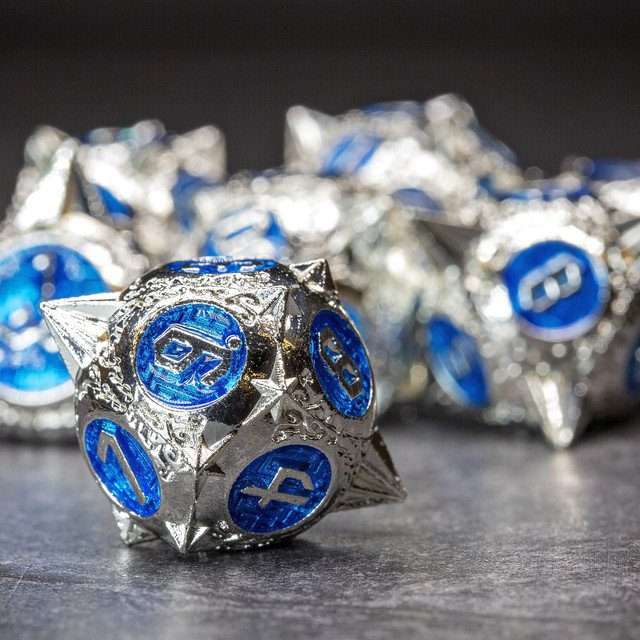Sage's Enchanted Morningstars - Silver/Blue Metal Polyhedral Dice Set image 4