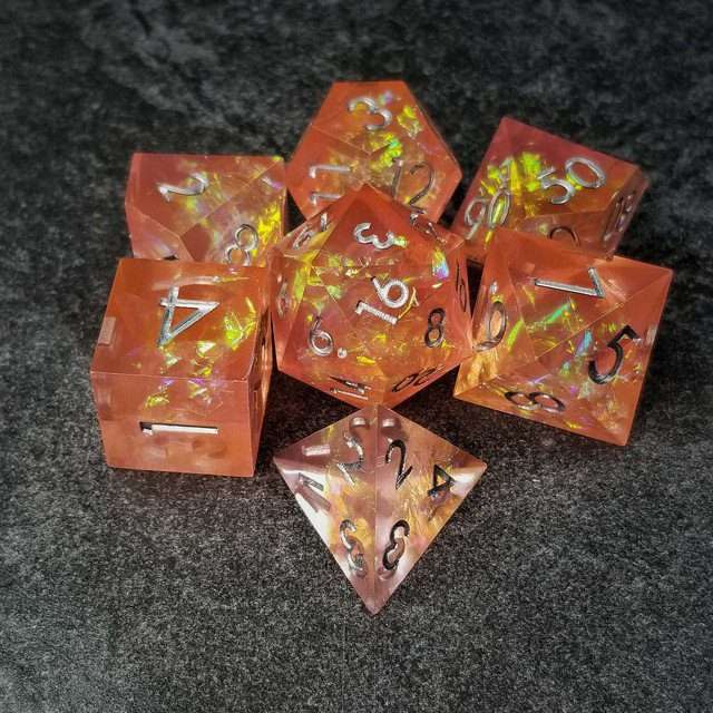 Sage's Enchanted Crystals Pink/Peach Silver Ink Sharp Edge Resin Dice Set image 28