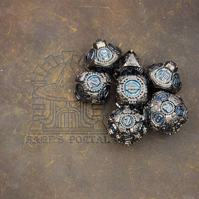 Sage's Artificer's Core Cerulean Essence Metal Polyhedral Dice Set image 10
