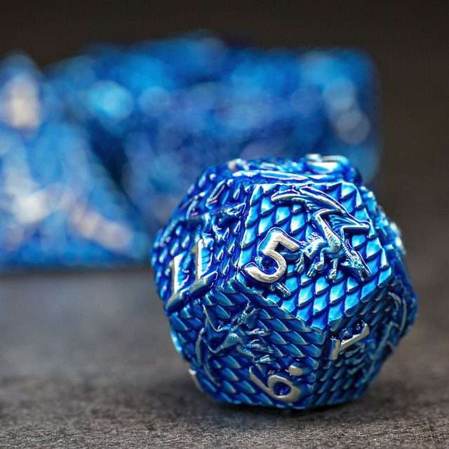 Sage's Dragonscales Blue/Silver Metal Polyhedral Dice Set image 2