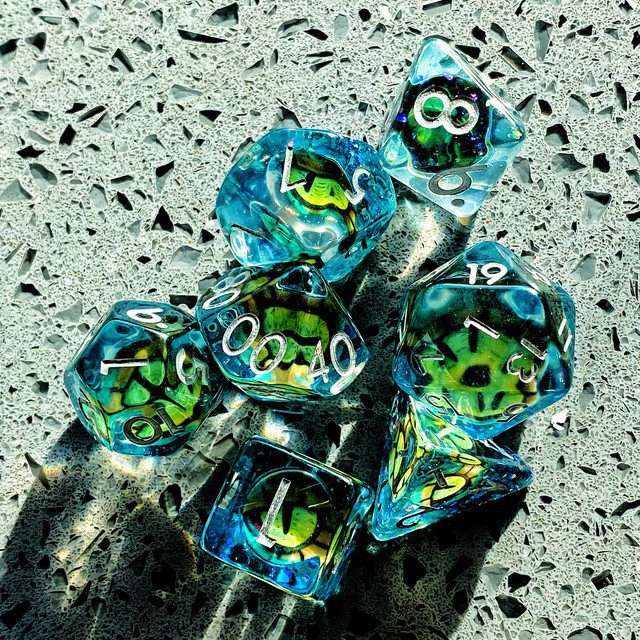 Sage's Bottled Green Dragon Eyes Resin Polyhedral Dice Set image 7