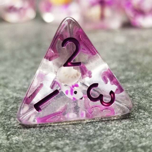 Sage's Familiars - Purple Fish and Sea Shell Familiar Resin Polyhedral Dice Set image 1