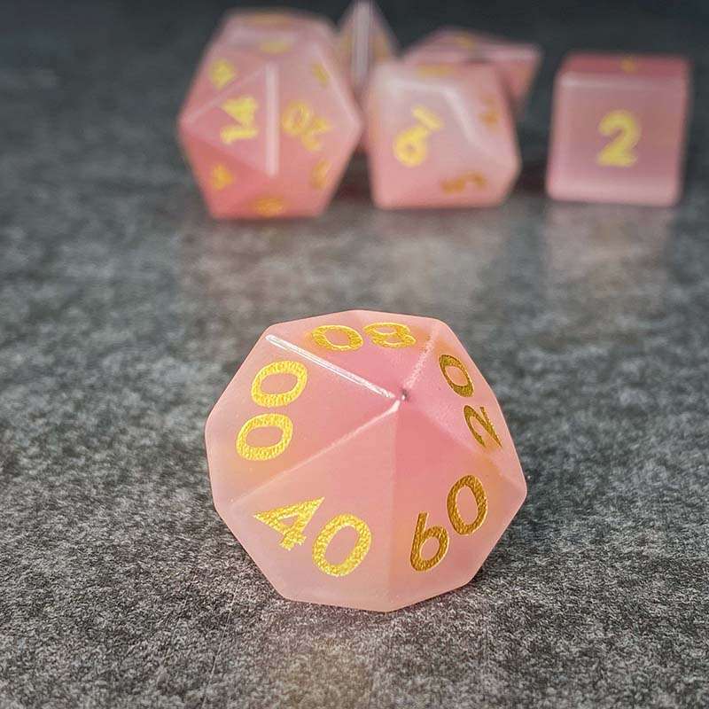 Sage's Treasures - Gemstone Pink Cat's Eye Polyhedral Dice Set image 4